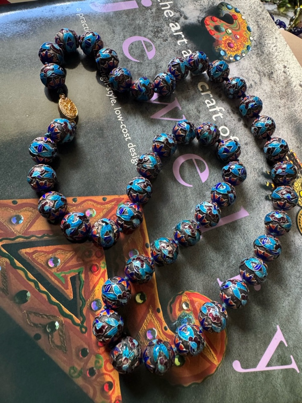 Very rare Asian inspired vintage  Blue Cloisonné Bead Necklace  Preowned